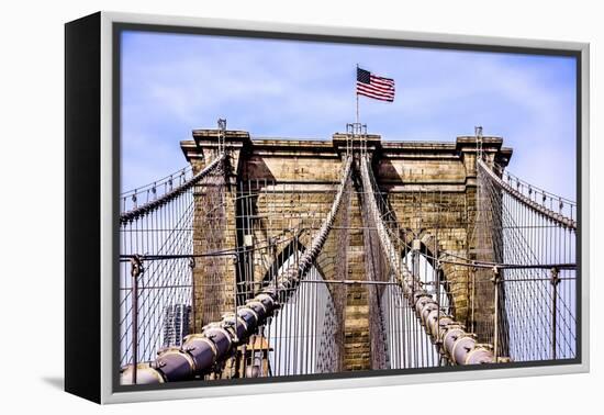 Brooklyn Bridge with Flag-Bill Carson Photography-Framed Stretched Canvas