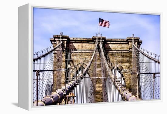 Brooklyn Bridge with Flag-Bill Carson Photography-Framed Stretched Canvas
