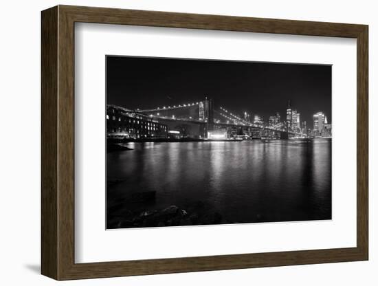 Brooklyn Bridge with Lower Manhattan at Night, Brooklyn New York City-George Oze-Framed Photographic Print