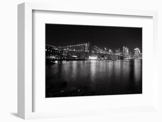 Brooklyn Bridge with Lower Manhattan at Night, Brooklyn New York City-George Oze-Framed Photographic Print