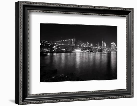 Brooklyn Bridge with Lower Manhattan at Night, Brooklyn New York City-George Oze-Framed Photographic Print