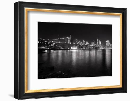 Brooklyn Bridge with Lower Manhattan at Night, Brooklyn New York City-George Oze-Framed Photographic Print