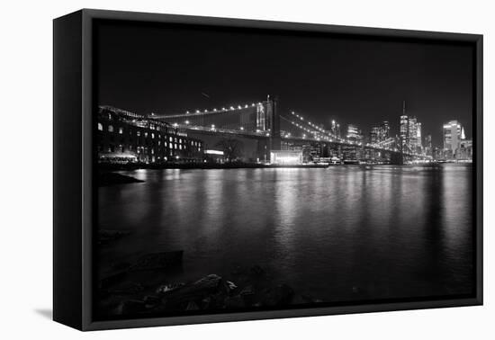 Brooklyn Bridge with Lower Manhattan at Night, Brooklyn New York City-George Oze-Framed Premier Image Canvas