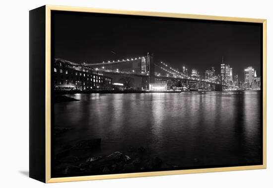 Brooklyn Bridge with Lower Manhattan at Night, Brooklyn New York City-George Oze-Framed Premier Image Canvas