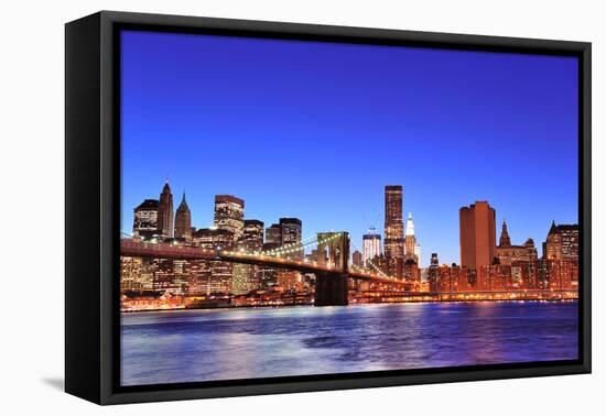 Brooklyn Bridge with New York City Manhattan Downtown Skyline at Dusk Illuminated over East River W-Songquan Deng-Framed Premier Image Canvas