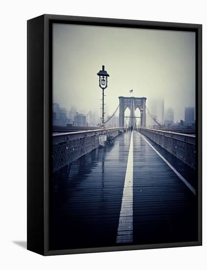 Brooklyn Bridge with Overcast Manhattan Skyline in the Background-Frina-Framed Premier Image Canvas