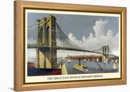 Brooklyn Bridge-Currier & Ives-Framed Stretched Canvas