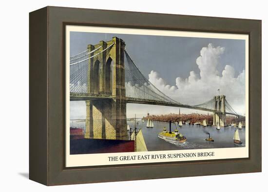 Brooklyn Bridge-Currier & Ives-Framed Stretched Canvas