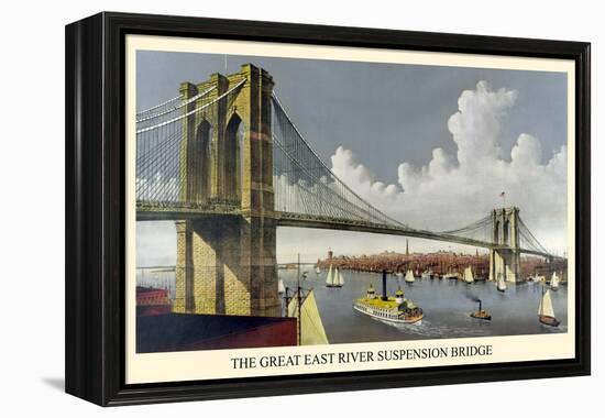 Brooklyn Bridge-Currier & Ives-Framed Stretched Canvas