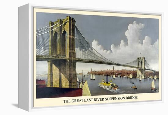 Brooklyn Bridge-Currier & Ives-Framed Stretched Canvas