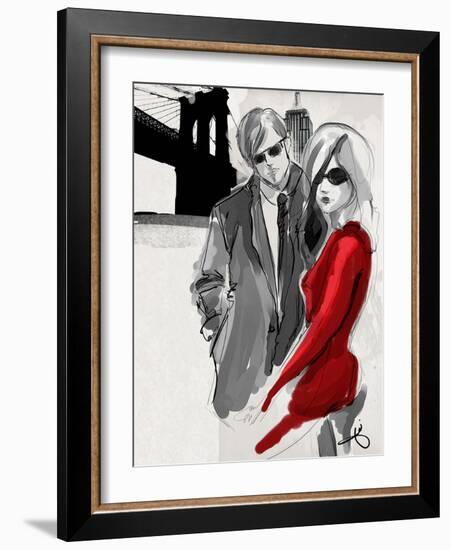 Brooklyn Couple Red Dress-Jodi Pedri-Framed Art Print