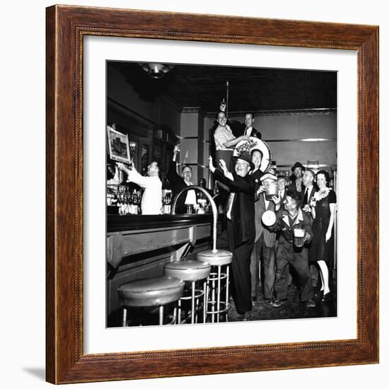 Brooklyn Dodger Fans at a Bar Celebrating Dodgers' Winning of the National League Pennant-George Strock-Framed Photographic Print