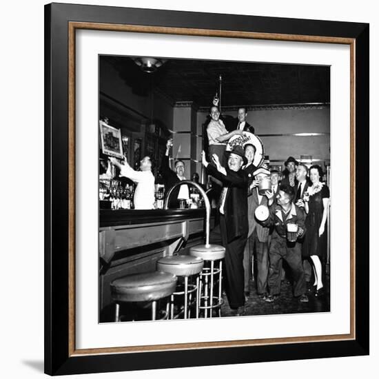 Brooklyn Dodger Fans at a Bar Celebrating Dodgers' Winning of the National League Pennant-George Strock-Framed Photographic Print