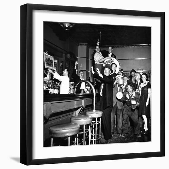 Brooklyn Dodger Fans at a Bar Celebrating Dodgers' Winning of the National League Pennant-George Strock-Framed Photographic Print