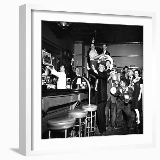 Brooklyn Dodger Fans at a Bar Celebrating Dodgers' Winning of the National League Pennant-George Strock-Framed Photographic Print