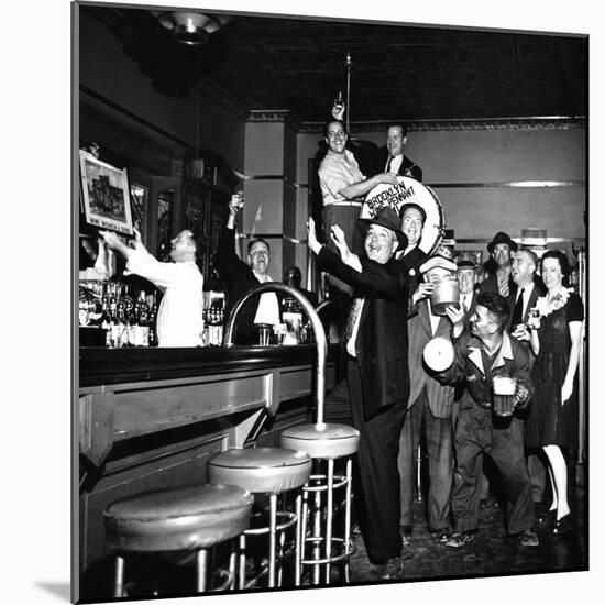 Brooklyn Dodger Fans at a Bar Celebrating Dodgers' Winning of the National League Pennant-George Strock-Mounted Photographic Print