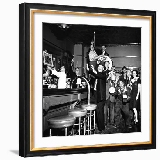 Brooklyn Dodger Fans at a Bar Celebrating Dodgers' Winning of the National League Pennant-George Strock-Framed Photographic Print