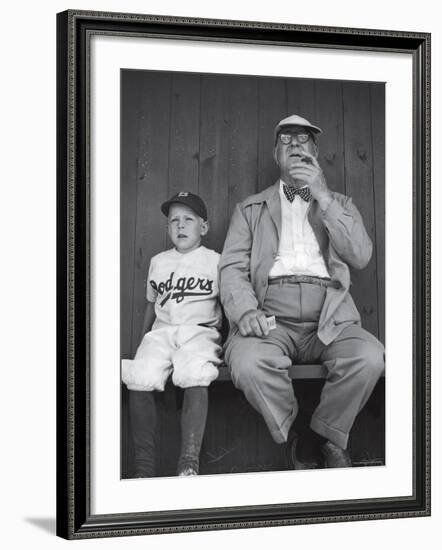 Brooklyn Dodgers General Manager Branch Rickey Sitting with Grandson Watching Spring Training-George Silk-Framed Premium Photographic Print