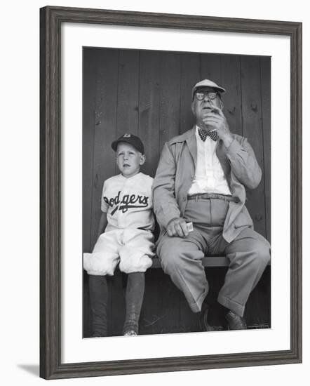 Brooklyn Dodgers General Manager Branch Rickey Sitting with Grandson Watching Spring Training-George Silk-Framed Premium Photographic Print