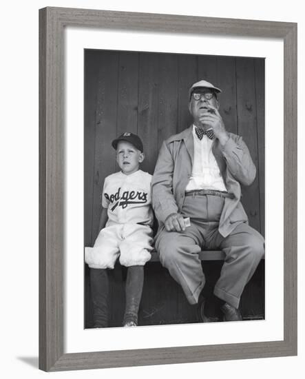 Brooklyn Dodgers General Manager Branch Rickey Sitting with Grandson Watching Spring Training-George Silk-Framed Premium Photographic Print