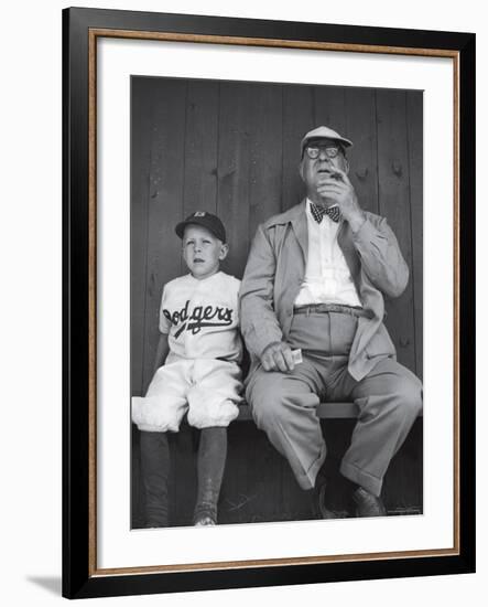 Brooklyn Dodgers General Manager Branch Rickey Sitting with Grandson Watching Spring Training-George Silk-Framed Premium Photographic Print
