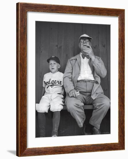 Brooklyn Dodgers General Manager Branch Rickey Sitting with Grandson Watching Spring Training-George Silk-Framed Premium Photographic Print