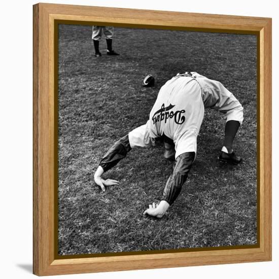 Brooklyn Dodgers Pitcher Ed Albosta Doing Stretching Exercise During Spring Training-William Vandivert-Framed Premier Image Canvas