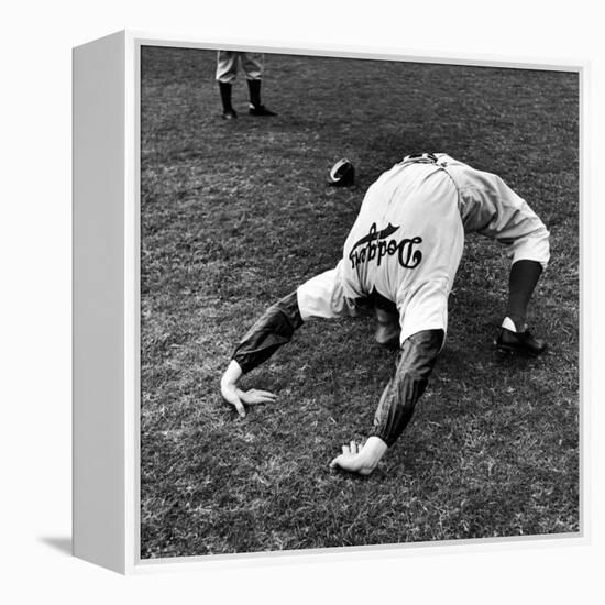 Brooklyn Dodgers Pitcher Ed Albosta Doing Stretching Exercise During Spring Training-William Vandivert-Framed Premier Image Canvas