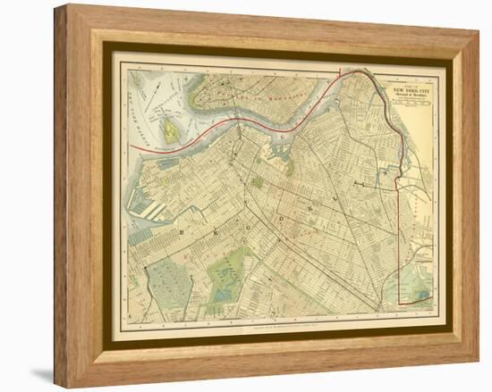 Brooklyn Map-Gwendolyn Babbitt-Framed Stretched Canvas