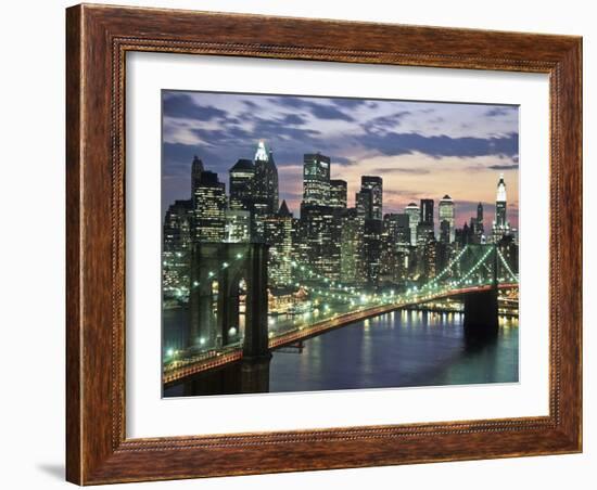 Brookyn bridge and Downtown skyline, NYC-Michel Setboun-Framed Art Print