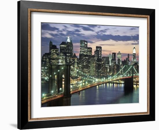 Brookyn bridge and Downtown skyline, NYC-Michel Setboun-Framed Art Print