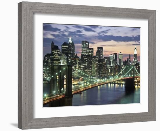 Brookyn bridge and Downtown skyline, NYC-Michel Setboun-Framed Art Print