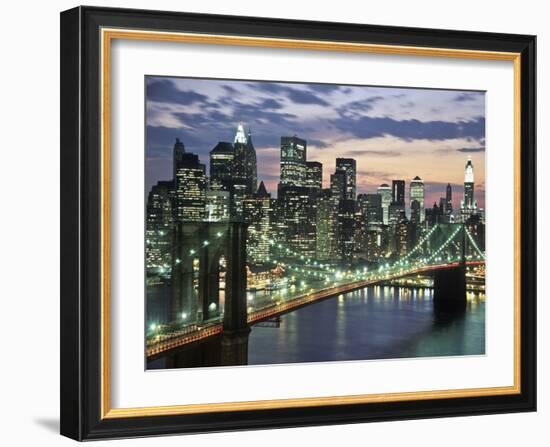 Brookyn bridge and Downtown skyline, NYC-Michel Setboun-Framed Art Print