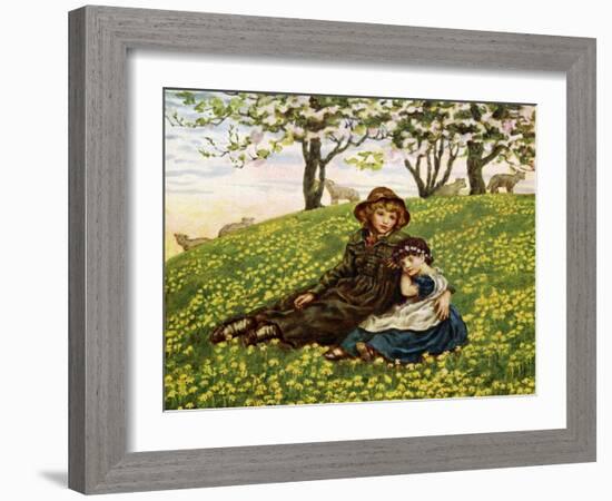 Brother and sister' by Kate Greenaway-Kate Greenaway-Framed Giclee Print