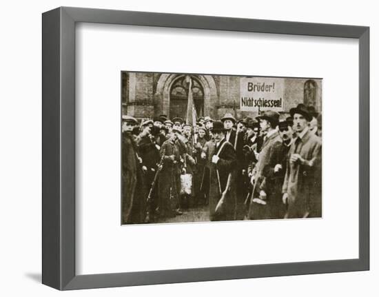 'Brothers, Don't Shoot!', placard during the German Revolution, Berlin, c1918-c1919-Unknown-Framed Photographic Print