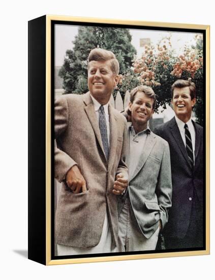 Brothers, John F. Kennedy, Robert Kennedy, and Ted Kennedy, Right, in Hyannis Port, Massachusetts-null-Framed Premier Image Canvas