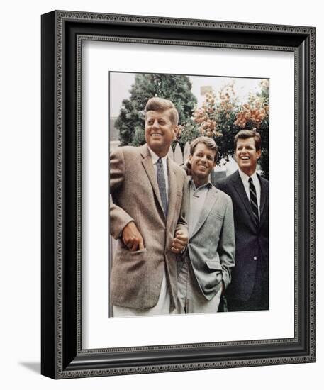 Brothers, John F. Kennedy, Robert Kennedy, and Ted Kennedy, Right, in Hyannis Port, Massachusetts-null-Framed Premium Photographic Print