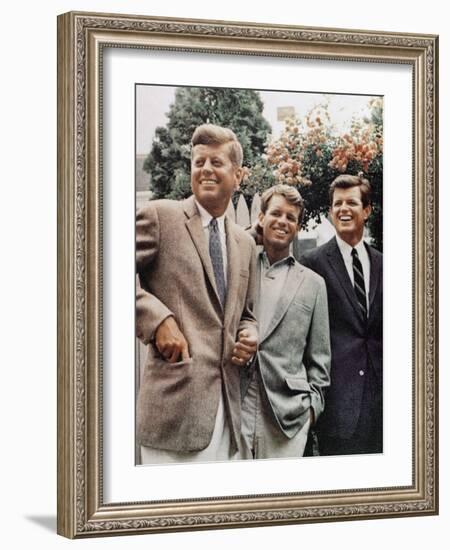 Brothers, John F. Kennedy, Robert Kennedy, and Ted Kennedy, Right, in Hyannis Port, Massachusetts-null-Framed Photographic Print