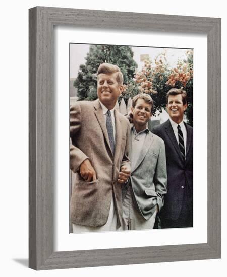 Brothers, John F. Kennedy, Robert Kennedy, and Ted Kennedy, Right, in Hyannis Port, Massachusetts-null-Framed Photographic Print