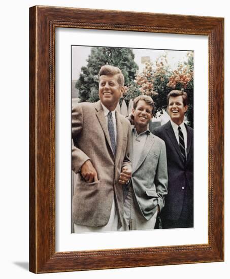 Brothers, John F. Kennedy, Robert Kennedy, and Ted Kennedy, Right, in Hyannis Port, Massachusetts-null-Framed Photographic Print