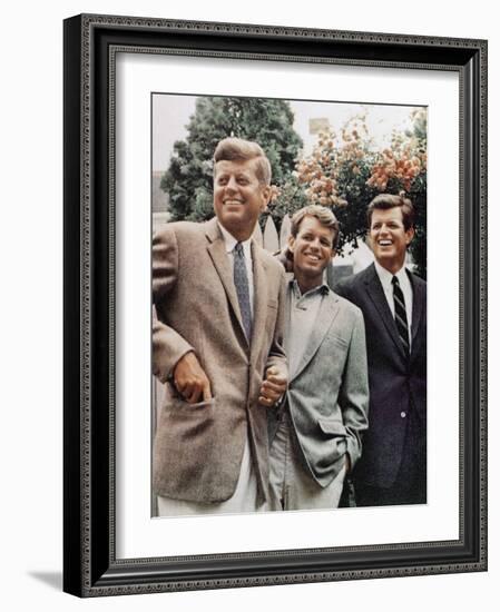 Brothers, John F. Kennedy, Robert Kennedy, and Ted Kennedy, Right, in Hyannis Port, Massachusetts-null-Framed Photographic Print