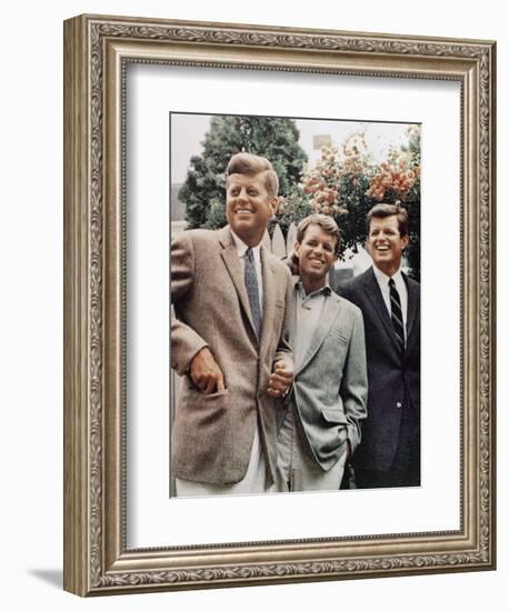 Brothers, John F. Kennedy, Robert Kennedy, and Ted Kennedy, Right, in Hyannis Port, Massachusetts-null-Framed Photographic Print