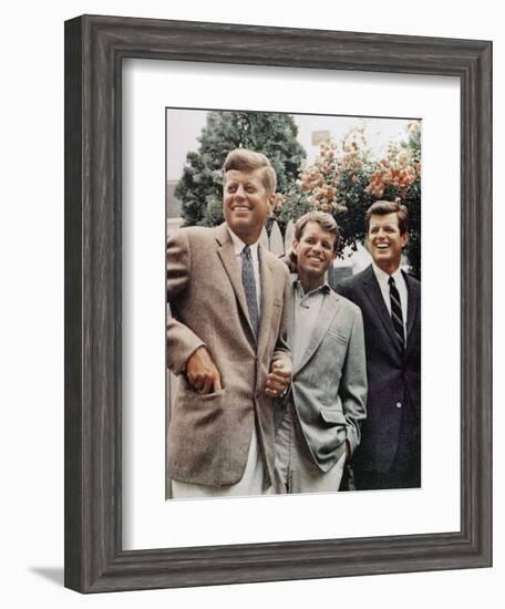 Brothers, John F. Kennedy, Robert Kennedy, and Ted Kennedy, Right, in Hyannis Port, Massachusetts-null-Framed Photographic Print