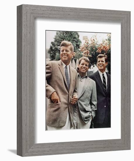 Brothers, John F. Kennedy, Robert Kennedy, and Ted Kennedy, Right, in Hyannis Port, Massachusetts-null-Framed Photographic Print