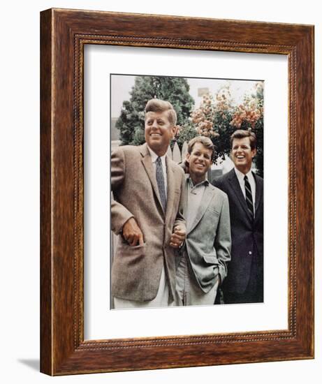 Brothers, John F. Kennedy, Robert Kennedy, and Ted Kennedy, Right, in Hyannis Port, Massachusetts-null-Framed Photographic Print