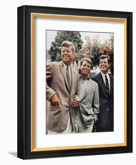 Brothers, John F. Kennedy, Robert Kennedy, and Ted Kennedy, Right, in Hyannis Port, Massachusetts-null-Framed Photographic Print