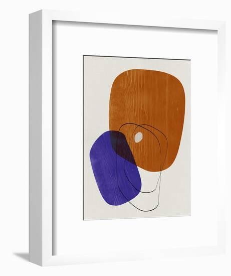 Brown and Navy Blue Abstract Shapes-Eline Isaksen-Framed Art Print