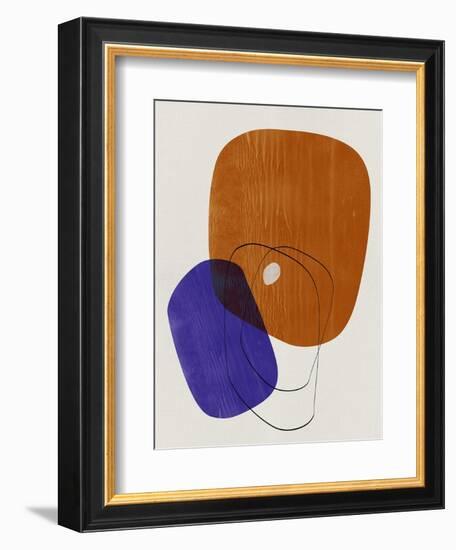 Brown and Navy Blue Abstract Shapes-Eline Isaksen-Framed Art Print