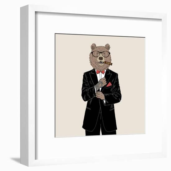 Brown Bear Dressed up in Tuxedo-Olga_Angelloz-Framed Art Print