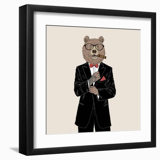 Brown Bear Dressed up in Tuxedo-Olga_Angelloz-Framed Art Print